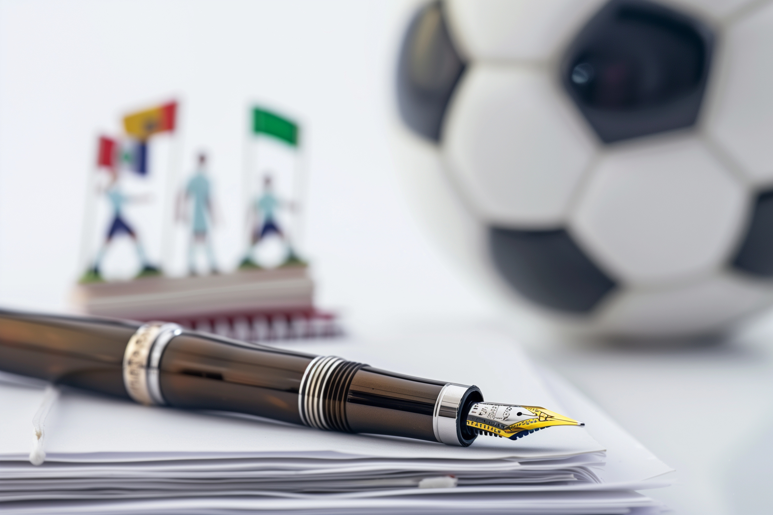 Futball labda és egy toll az asztalon