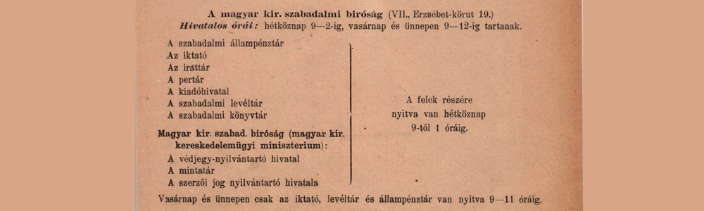 Magyar királyi szabadalmi bíróság dokumentuma