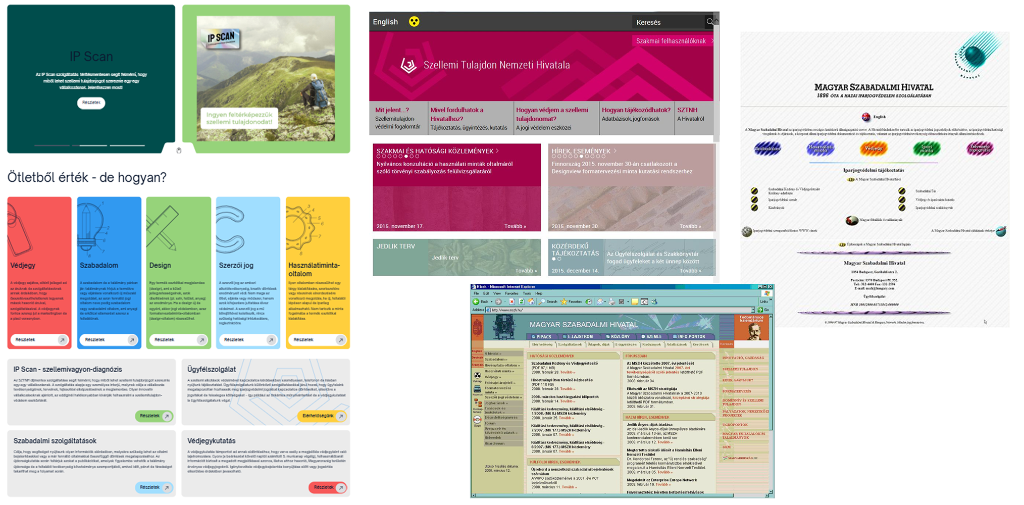 Korábbi weboldalak kezdőképernyőinek képmontázsa
